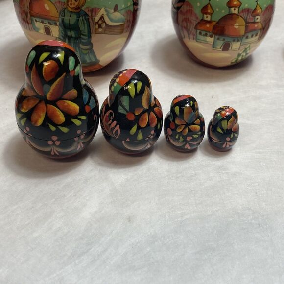 Vintage Winter Russian Hand Painted Matryoshka 10 Piece Nesting Doll 7” - Picture 5 of 13